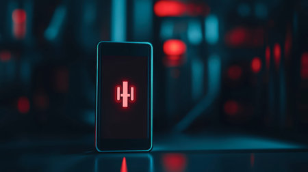 A battery level indicator on a device screen showing full charge, capturing a moment of readiness and preparedness.の素材