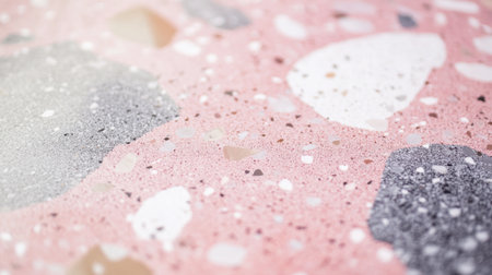 A detailed close-up of a pink terrazzo floor with specks of white and gray, highlighting its unique texture and contemporary aesthetic.の素材