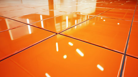 A detailed close-up of an orange tiled floor, showing the glossy finish and neat grout lines, perfect for a contemporary home interior.の素材