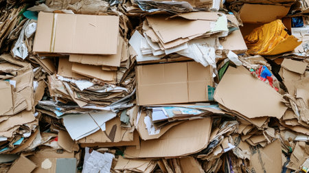 A pile of recycled paper and cardboard, illustrating eco-friendly practices and the importance of sustainable paper use.の素材