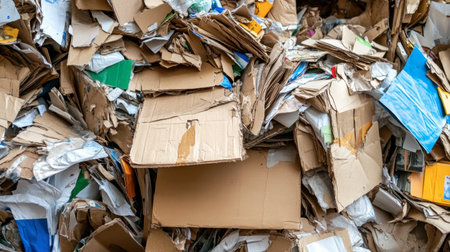 A pile of recycled paper and cardboard, illustrating eco-friendly practices and the importance of sustainable paper use.の素材