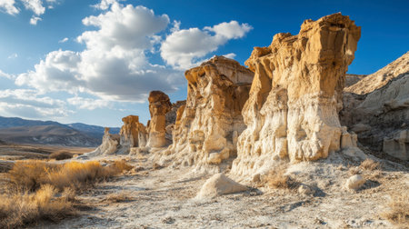 A striking rock formation in a national park, with unique shapes and geological features.の素材