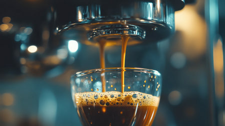 A close-up of a coffee maker with the brew cycle in action, showcasing the process of making a perfect cup of coffee.の素材