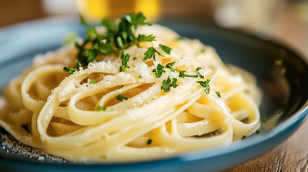 A close-up of a "Y" shaped pasta on a plate, garnished with sauce and herbs, perfect for food photography.の素材