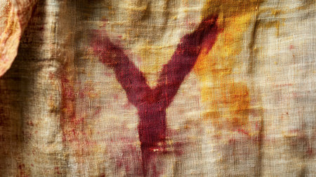 A close-up of a "Y" shaped stain or pattern on a piece of fabric or clothing, adding visual interest.の素材