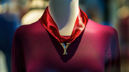 A fashion accessory, like a necklace or scarf, designed in the shape of the letter "Y," displayed on a mannequin.の素材