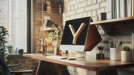 A modern office space with a minimalist desk organizer in the shape of the letter "Y," adding a touch of style.の素材