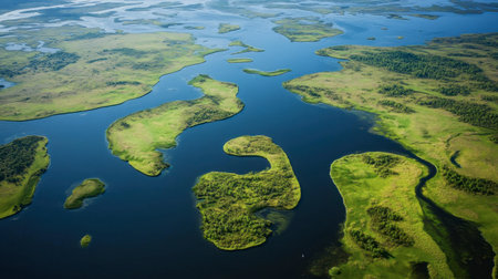 A picturesque view of a "Y" shaped river delta or coastline, showcasing natural beauty from above.の素材