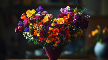 A vibrant "Y" shaped flower arrangement in a vase, brightening up a room with its colorful display.の素材