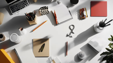 A creative workspace with "Y" shaped desk accessories and organization tools, adding a touch of creativity.の素材