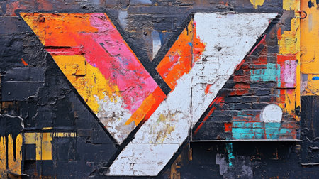 A colorful "Y" shaped graffiti on an urban wall, blending street art with modern city life.の素材