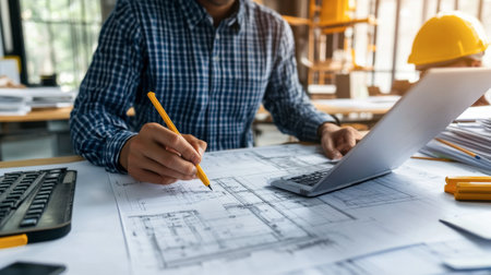 A project engineer coordinating logistics and managing resources for a large construction project.の素材