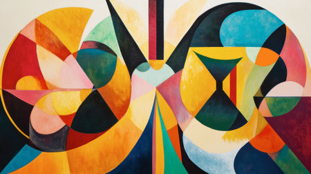 An abstract piece of art with bold "Y" shapes and vibrant colors, creating a dynamic visual impact.の素材