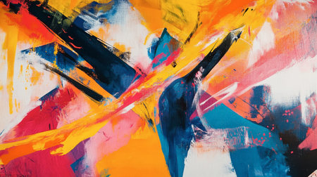 An abstract piece of art with bold "Y" shapes and vibrant colors, creating a dynamic visual impact.の素材