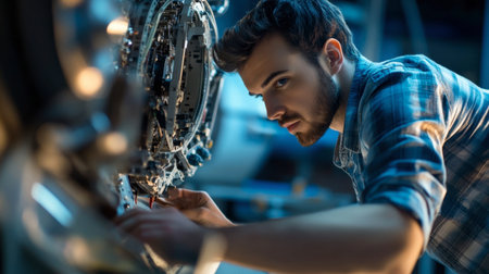 An aerospace engineer working on avionics systems and ensuring aircraft safety.の素材