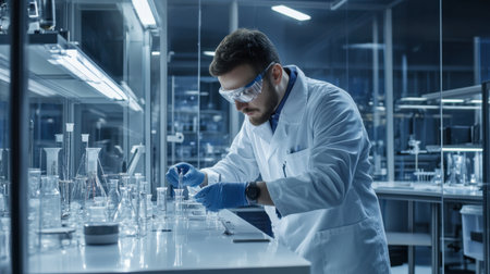 An engineer measuring and calibrating instruments in a high-precision laboratory setting.の素材