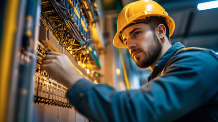 An electrical engineer troubleshooting circuits and electrical systems in a utility facility.の素材