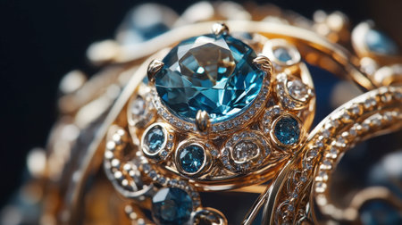 A close-up of a gem intricate setting and mounting in a high-end piece of jewelry, focusing on the craftsmanship.の素材