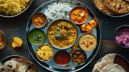 A traditional Indian thali meal, showcasing an assortment of regional dishes.の素材