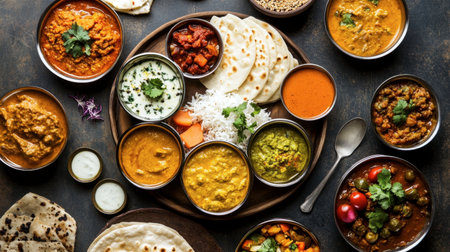 A traditional Indian thali meal, showcasing an assortment of regional dishes.の素材
