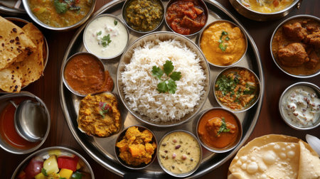 A traditional Indian thali meal, showcasing an assortment of regional dishes.の素材