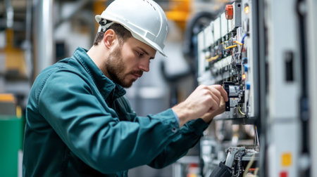An engineer conducting a system check and calibration of a new piece of equipment.の素材