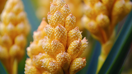 A close-up of yellow ginger flowers with their unique patterns and textures in full view.の素材