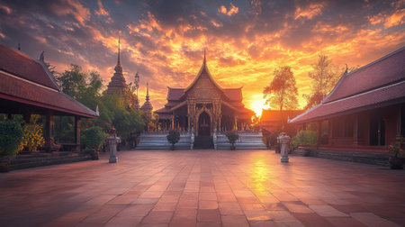 A peaceful shot of Wat Phra That Lampang Luang, a traditional Lanna-style temple in northern Thailand.の素材