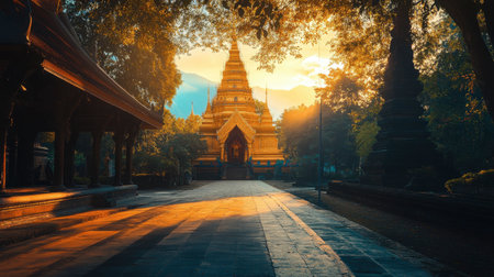 A peaceful shot of Wat Phra That Lampang Luang, a traditional Lanna-style temple in northern Thailand.の素材