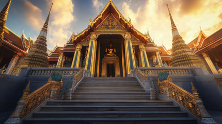 The ornate Emerald Buddha Temple (Wat Phra Kaew) in Bangkok, one of Thailand's most sacred temples.の素材