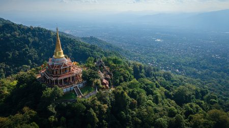 The scenic Doi Suthep Temple perched on a mountain near Chiang Mai, offering panoramic city views.の素材