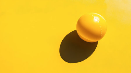 A bright yellow beach ball casting a shadow on a bold yellow background.の素材