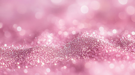 A close-up of pink glitter scattered on a soft pink background, creating a festive and glamorous scene.の素材