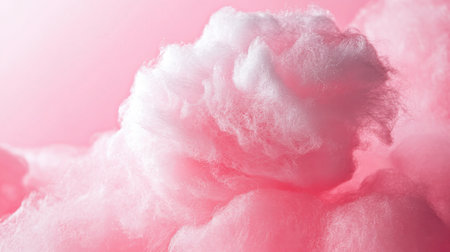 A close-up of pink cotton candy against a soft pink backdrop, evoking childhood memories.の素材
