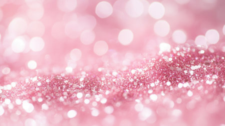 A close-up of pink glitter scattered on a soft pink background, creating a festive and glamorous scene.の素材