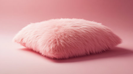 A fluffy pink pillow resting on a soft pink background, evoking comfort and relaxation.の素材