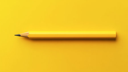 A minimalist design of a single yellow pencil on a solid yellow background, creating a monochromatic effect.の素材