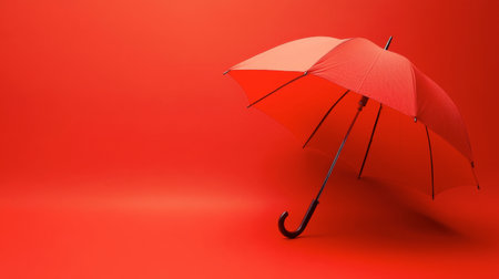 A red umbrella open against a seamless red background, symbolizing protection and style.の素材