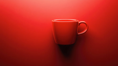 A red coffee cup resting on a bold red background, offering a minimalist and stylish look.の素材
