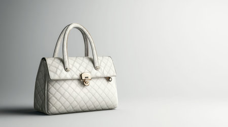 A stylish handbag set against a white background, its design and texture popping against the clean, neutral backdrop.の素材