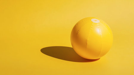 A bright yellow beach ball casting a shadow on a bold yellow background.の素材