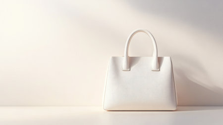 A stylish handbag set against a white background, its design and texture popping against the clean, neutral backdrop.の素材