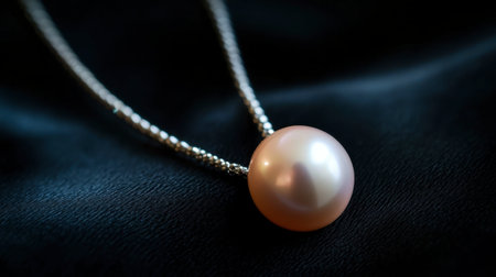 A single pearl pendant resting on a black velvet background, with the light reflecting its smooth, flawless surface.の素材