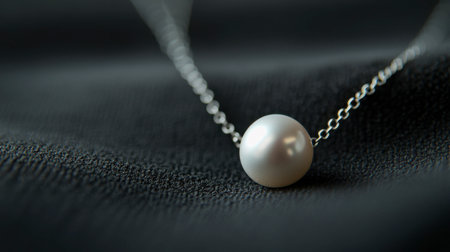 A single pearl pendant resting on a black velvet background, with the light reflecting its smooth, flawless surface.の素材