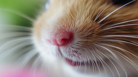 A close-up of a hamster tiny pink nose and whiskers as it sniffs the air.の素材