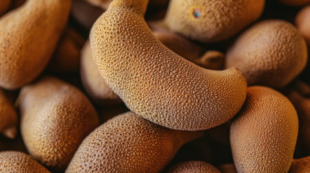 A close-up of ripe, juicy Thai tamarinds, showcasing their unique sweet and sour flavor.の素材