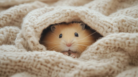 A hamster burrowing into a pile of bedding, creating its own cozy little nest.の素材