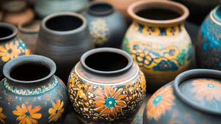 A close-up of traditional Korean pottery, showcasing the craftsmanship and artistic designs unique to Korea.の素材
