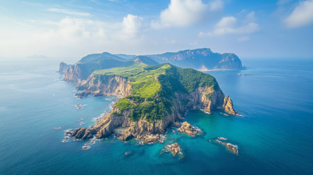 A picturesque view of the Saryangdo Island, known for its natural beauty and hiking trails.の素材