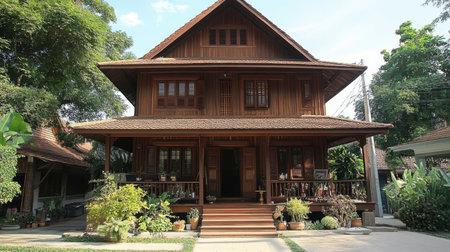 A traditional Lanna-style house in Chiang Mai, showcasing the regions unique architecture and design.の素材